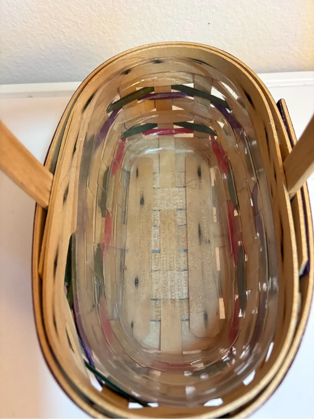 Vintage Longaberger 1996 Easter Basket & Protector, Pink, Green & Purple Accents